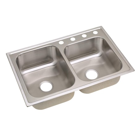 Dayton Stainless Steel 33 X 22 X 8-1/4 Offset Double Bowl Top Mount Sink